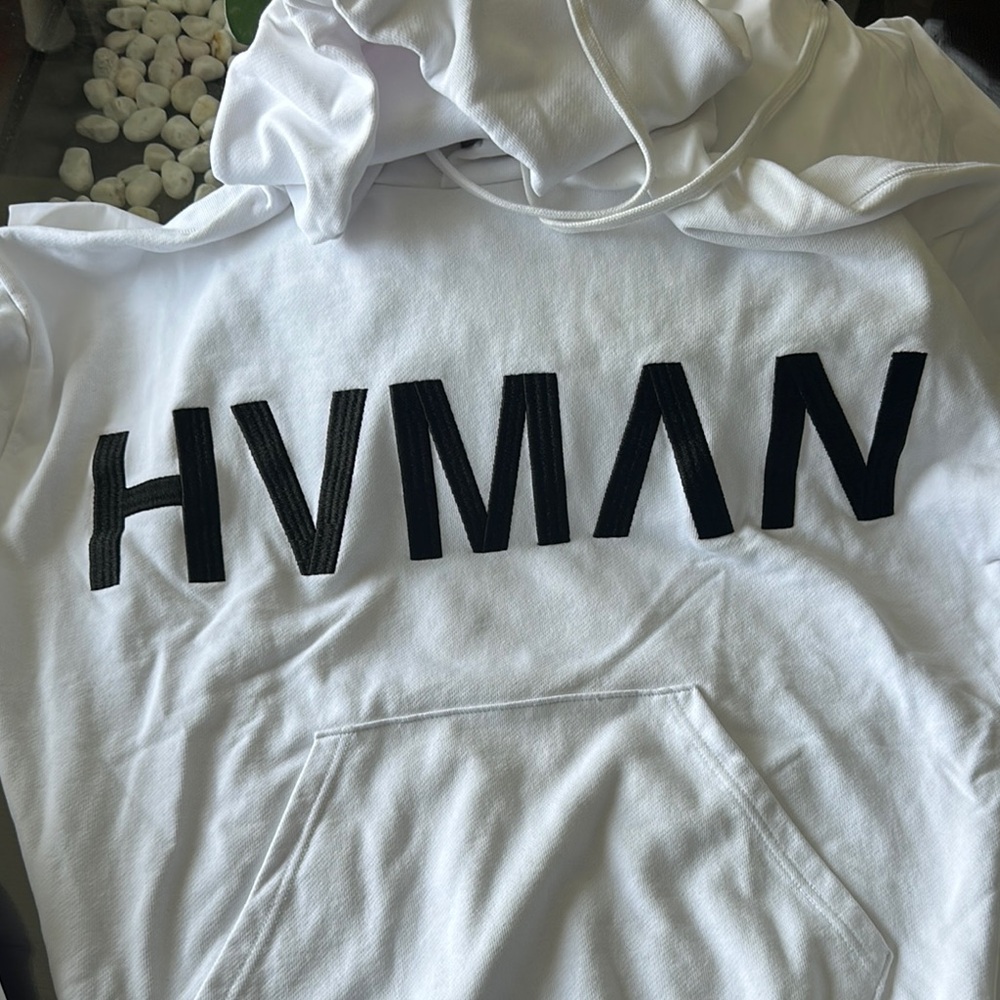 White Hoodie with Black HVMAN Logo